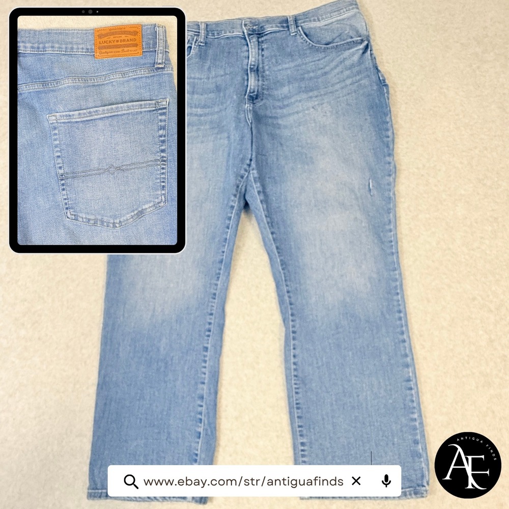 Lucky Brand 223 Straight Leg Jeans Mens 40x30 Light Wash Blue Denim Distressed